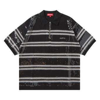 Buy Supreme Sequin Stripe Zip Polo 'Black' - SS23KN18 BLACK