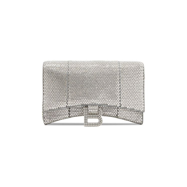 Balenciaga Hourglass Crystal Wallet with Chain Grey/Crystal