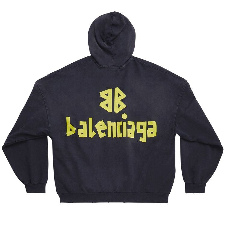 Balenciaga Ripped Pocket Hoodie Washed Black