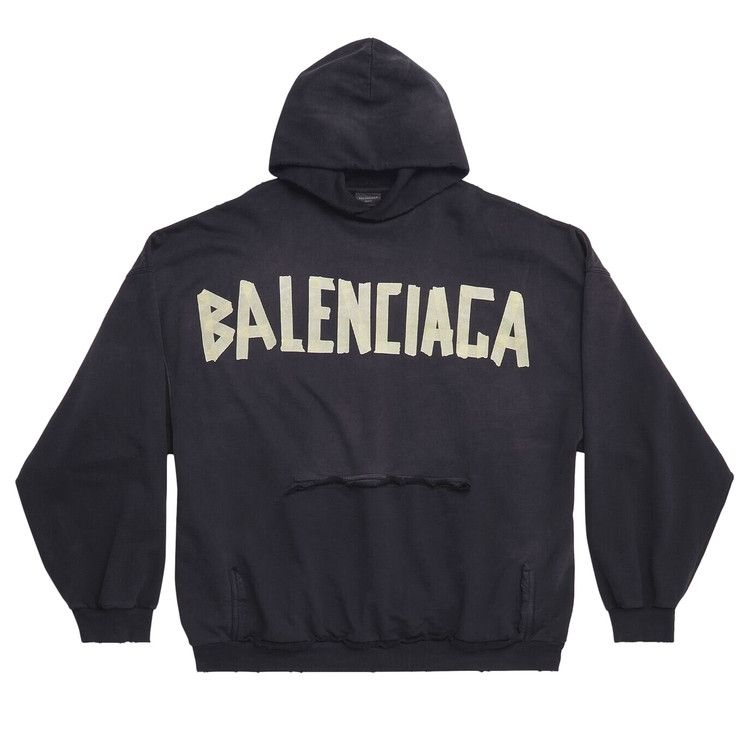 Balenciaga Ripped Pocket Hoodie Washed Black
