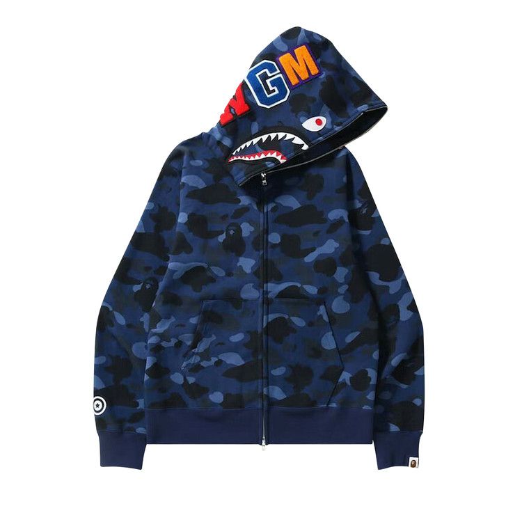 Bape Color Camo Shark Full Zip Hoodie Navy