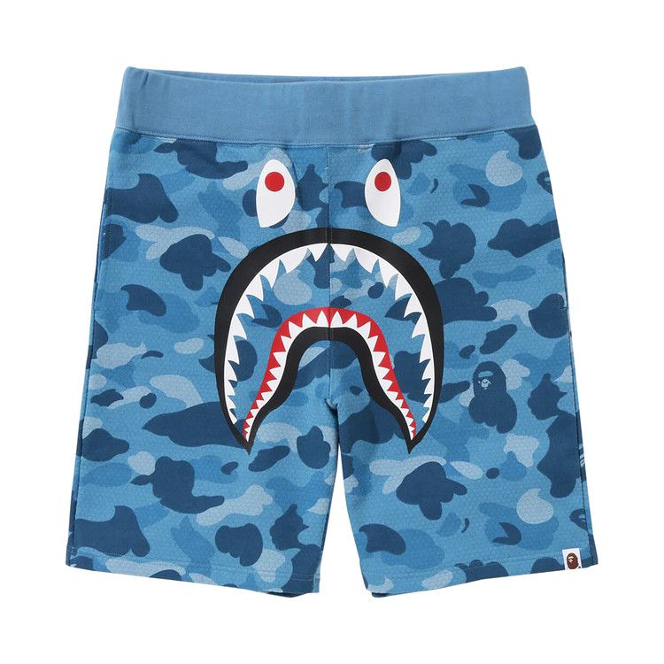 Bape Honeycomb Camo Shark Sweat Shorts Blue Culture Circle