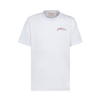 ★MARNI★ Crewneck Short Sleeve T-Shirt White THJE0263P1USCS White organic cotton T-shirt with Mini logo Marni | Marni