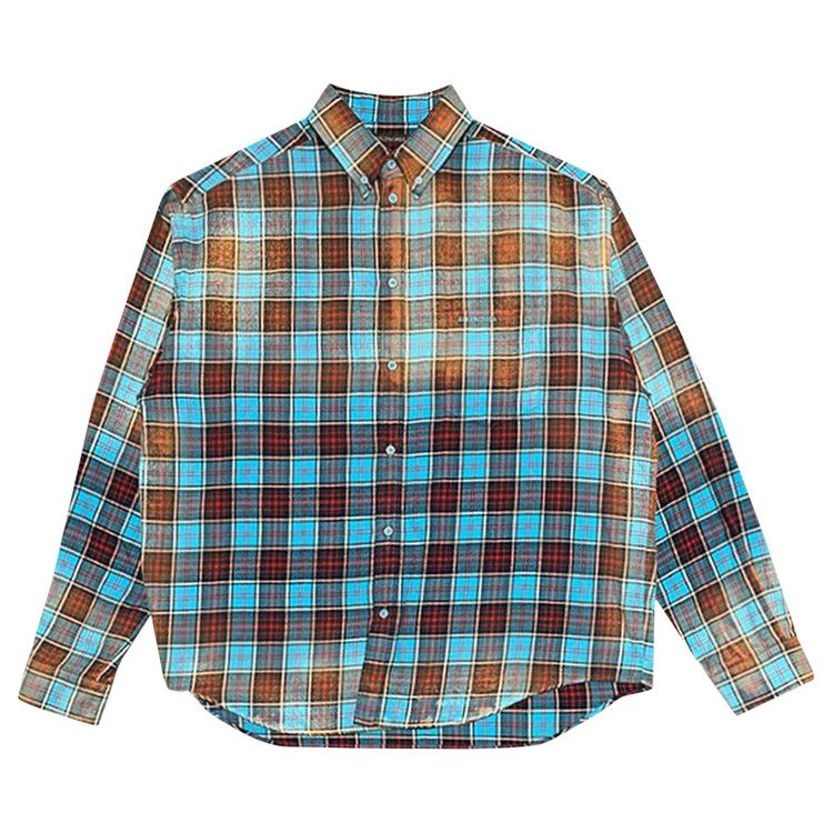 Balenciaga Checked Long-Sleeve Shirt Turquoise