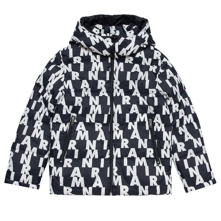 Buy Marni Kids All Over Pattern Hooded Padded Jacket 'Black