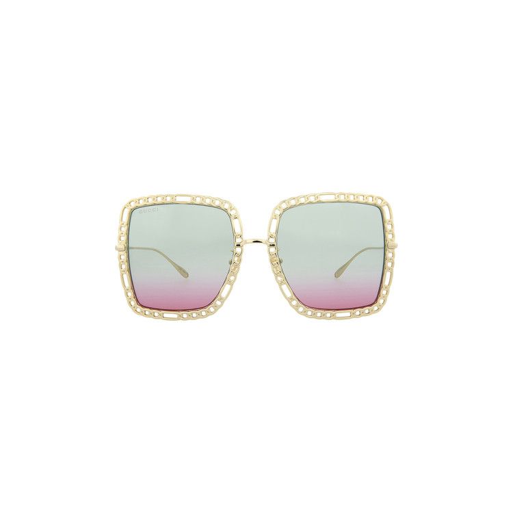 Gucci Oversized Square Frame Sunglasses Gold/Light Blue
