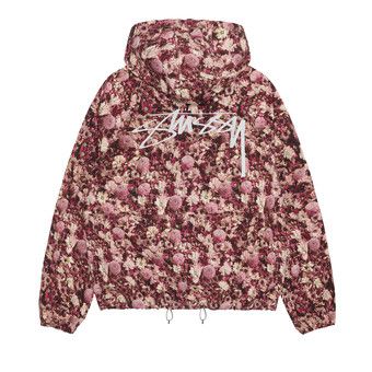 Stussy BEACH SHELL FLORAL NYLON フラワー M Stussy Floral Nylon Beach Shell Jacket Maroon Size Medium