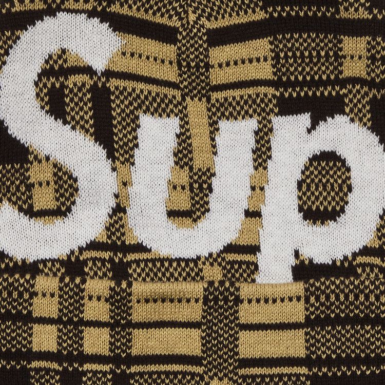 Supreme Big Logo Beanie 'Tan Plaid'