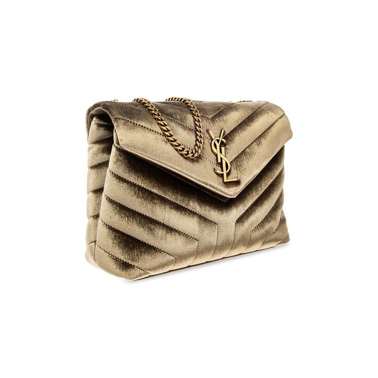 Saint Laurent Small Loulou Velvet Shoulder Bag Dark Vintage Olive