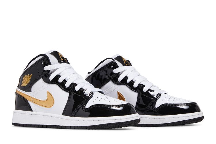 Air Jordan 1 Mid Patent SE Gs Black Gold