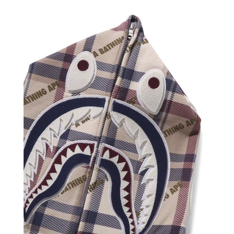 Buy BAPE Logo Check Pattern Shark Full Zip Hoodie 'Beige