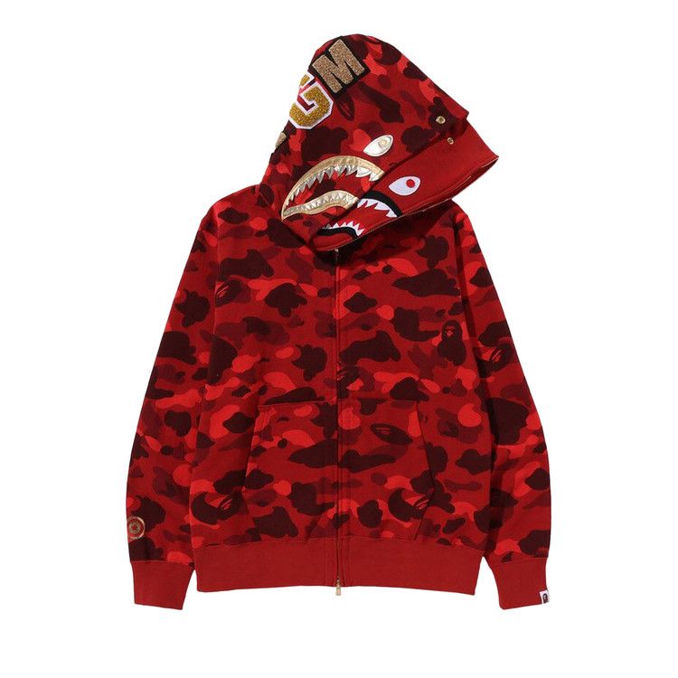 Bape Color Camo Double Shark Full Zip Hoodie Red