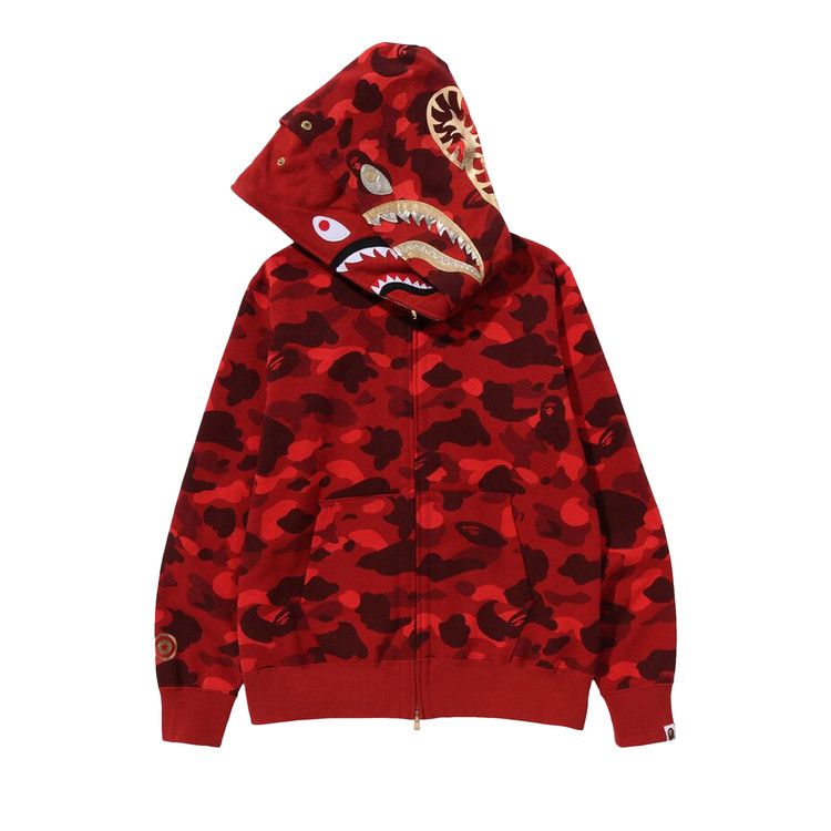 Bape Color Camo Double Shark Full Zip Hoodie Red