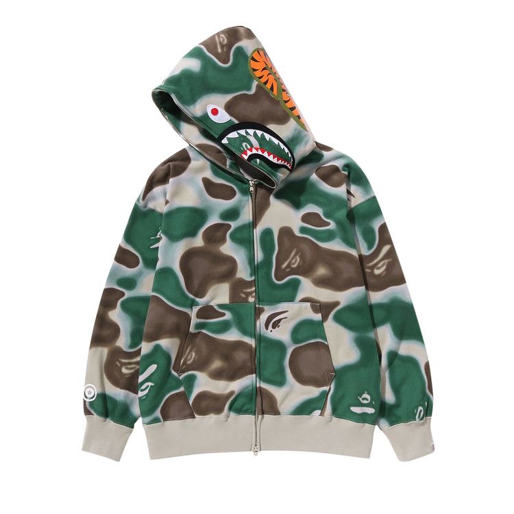 Buy BAPE Liquid Camo Shark Relaxed Fit Full Zip Hoodie 'Green