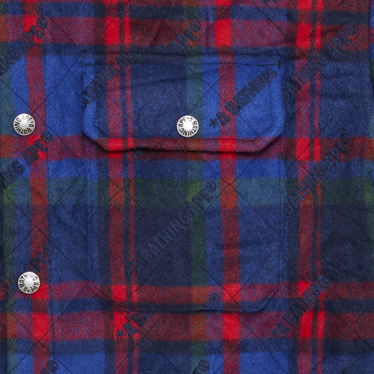 Bape Logo Check Pattern Padded Flannel Shirt Jacket Navy