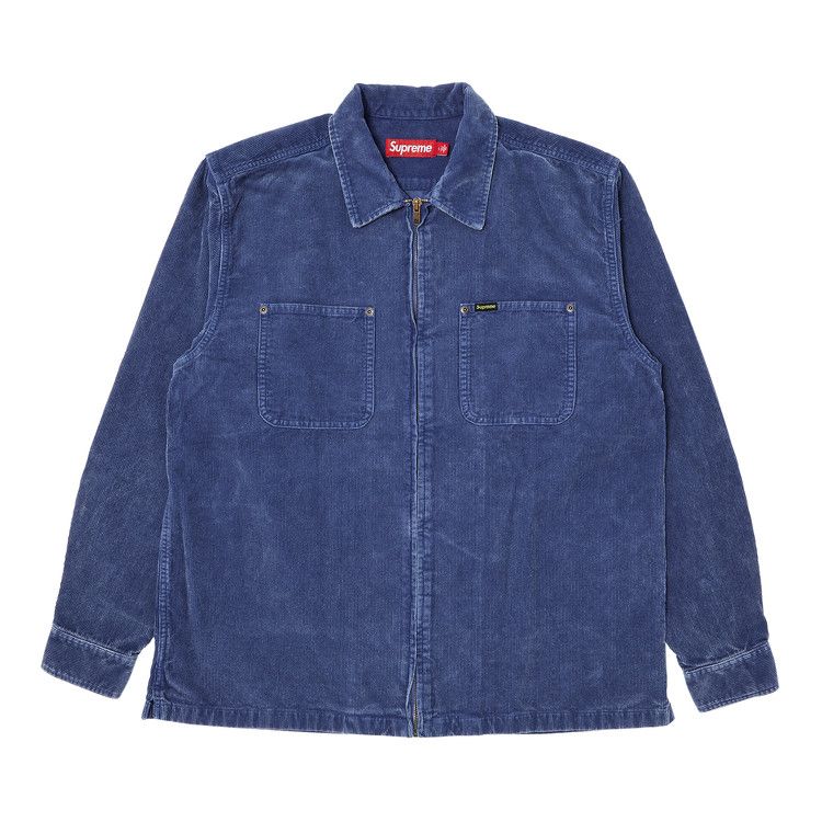 Supreme Washed Corduroy Zip Up Shirt Blue