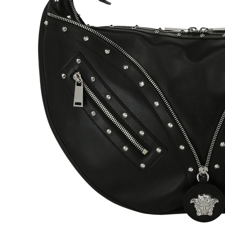 Versace Zipper Studded Hobo Bag 'black/Palladium'