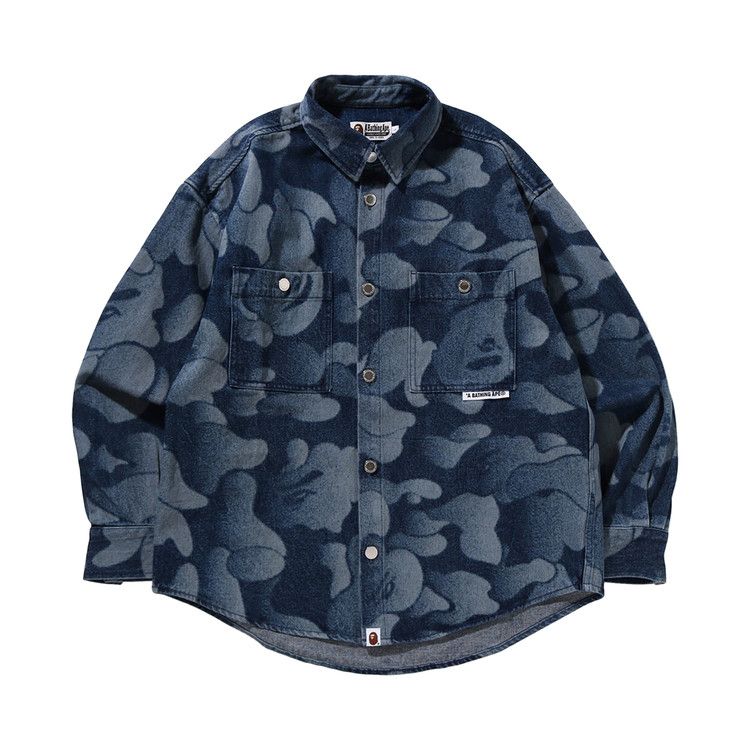 Bape Solid Camo Laser Work Denim Shirt 'indigo'