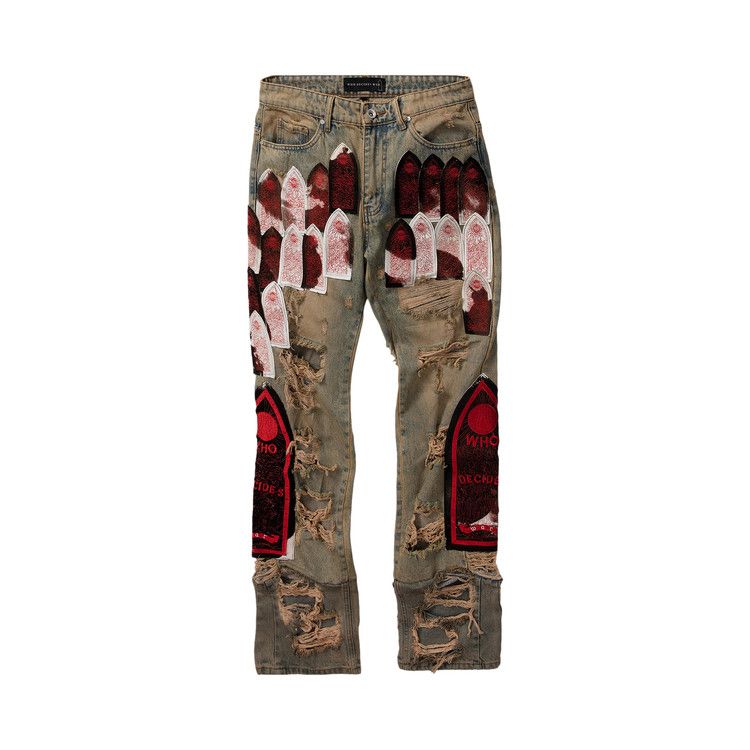 ☆LESSERAFIM☆【UNKNOWN PLANET】☆DESTROYED DYEING PANT.S☆ Viper Flames Denim - Black