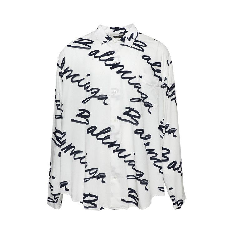 Balenciaga Logo Long-Sleeve Shirt White/Navy