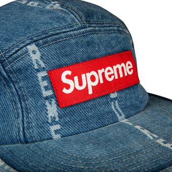 Buy Supreme Logo Stripe Jacquard Denim Camp Cap 'Blue