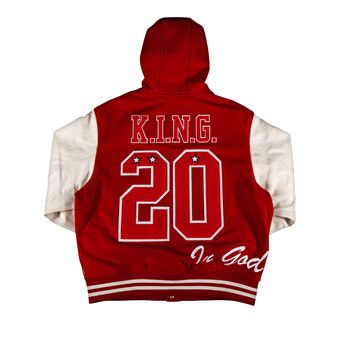 服/ファッション 2020aw supreme king hooded varsity JKT FW20 SUPREME KING HOODED VARSITY JACKET PURPLE GREY WHITE SZ XL