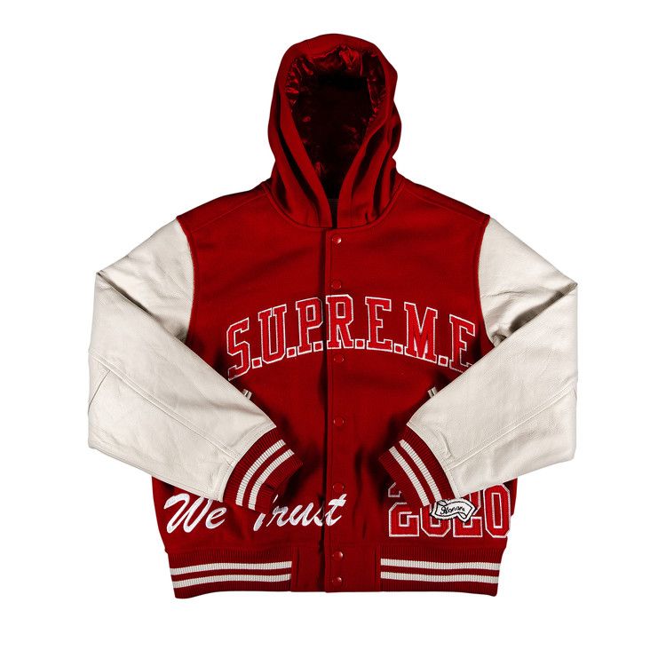 Supreme King Hooded Varsity Jacket Red Culture Circle