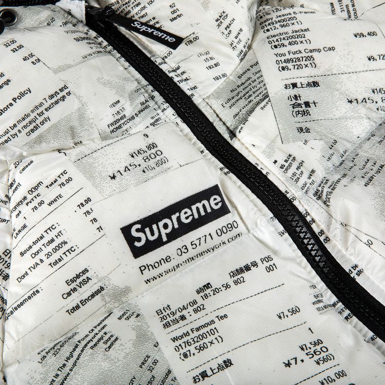 Buy Supreme Hooded Down Jacket 'Receipts' - FW20J49 RECEIPTS | GOAT