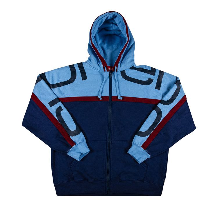 Buy Supreme Big Logo Paneled Zip Up Hooded Sweatshirt 'Navy Buy Supreme Big Logo Paneled Zip Up Hooded Sweatshirt 'Navy