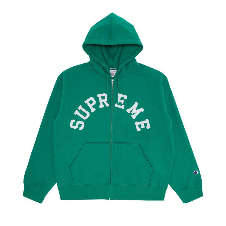 Buy Supreme x Champion Zip Up Hooded Sweatshirt 'Green 