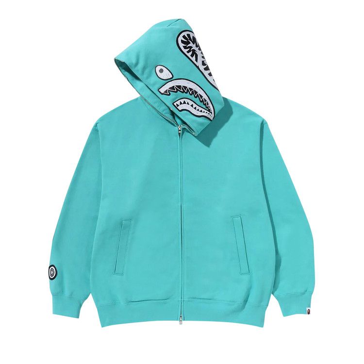 Bape Hand Drawn Face Relaxed Fit Shark Full Zip Hoodie Sax