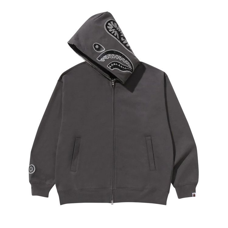 Bape Hand Drawn Face Relaxed Fit Shark Full Zip Hoodie 'grey'