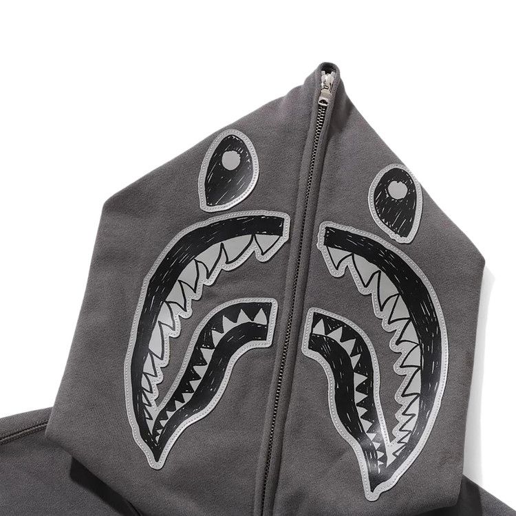 Bape Hand Drawn Face Relaxed Fit Shark Full Zip Hoodie 'grey'