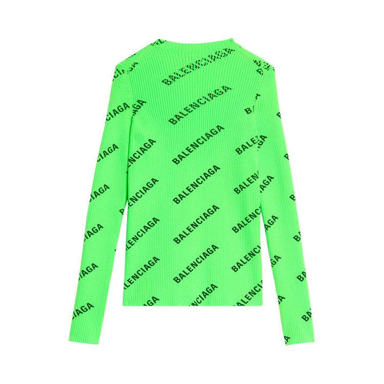 Balenciaga All Over Logo Crewneck Sweater Electric Green Culture Circle