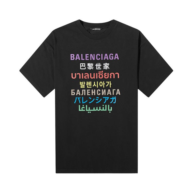 Buy Balenciaga Languages Logo Tee 'Black/Multicolor' - 612966