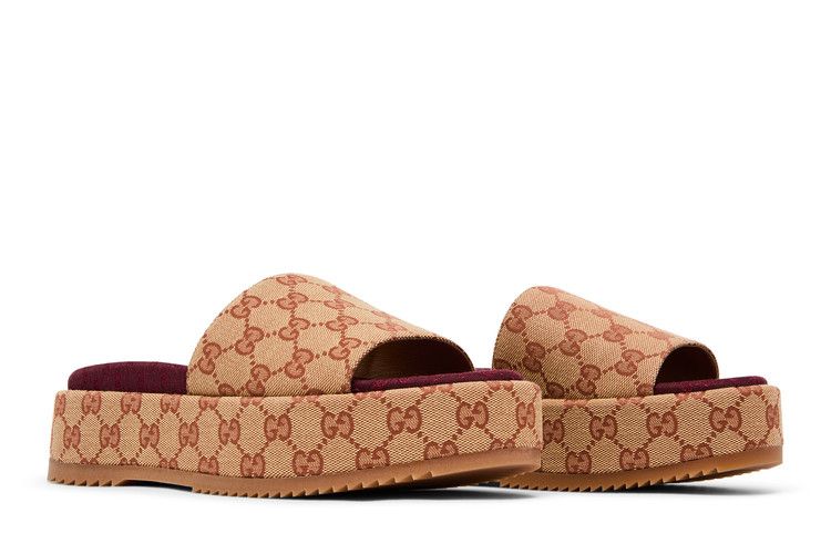 Gucci woman platform canvas sandals red slippers slides