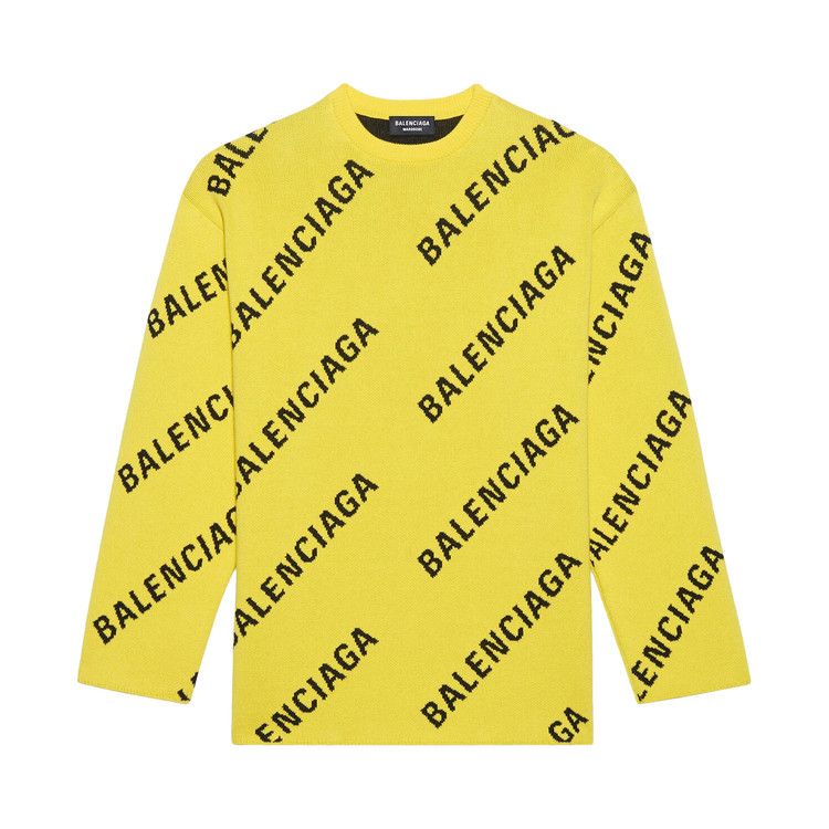 Buy Balenciaga Allover Logo Crewneck 'Yellow/Black' - 657401