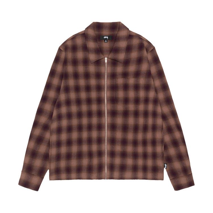 Stussy Zip Twisted Yarn Plaid Shirt 'brown'