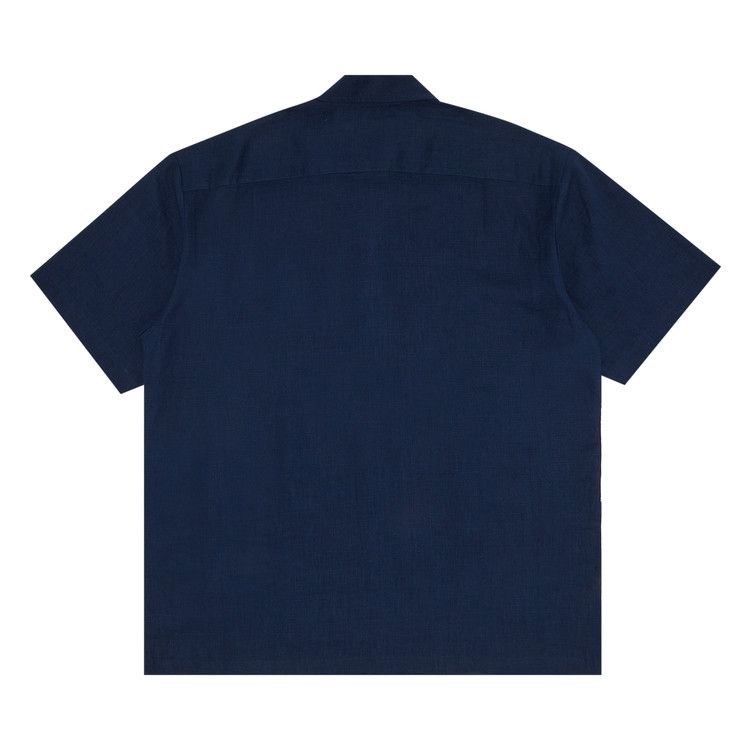 Supreme Mesh Panel Linen Short-Sleeve Shirt 'Navy' | Blue | Men's Size L