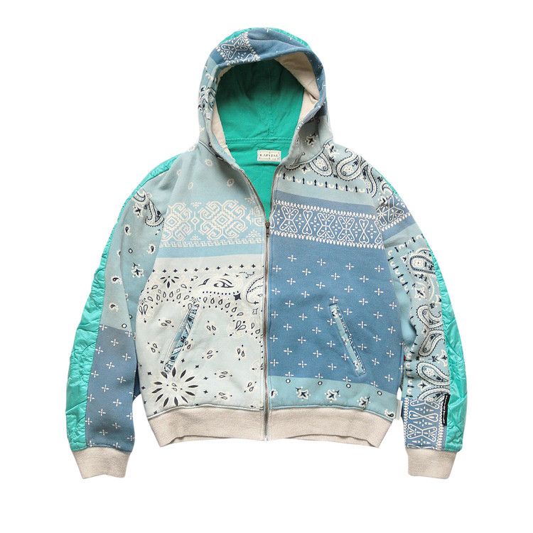 Buy Kapital Half-Quilted Bandana Zip-Up Hoodie 'Sax Blue