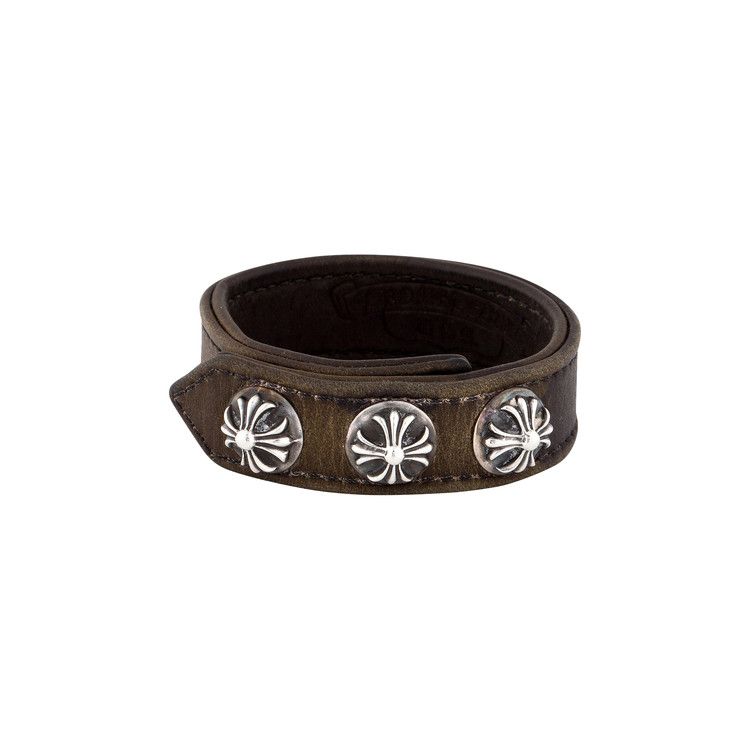 Buy Chrome Hearts Leather Studded Wrap Bracelet 'Brown/Silver