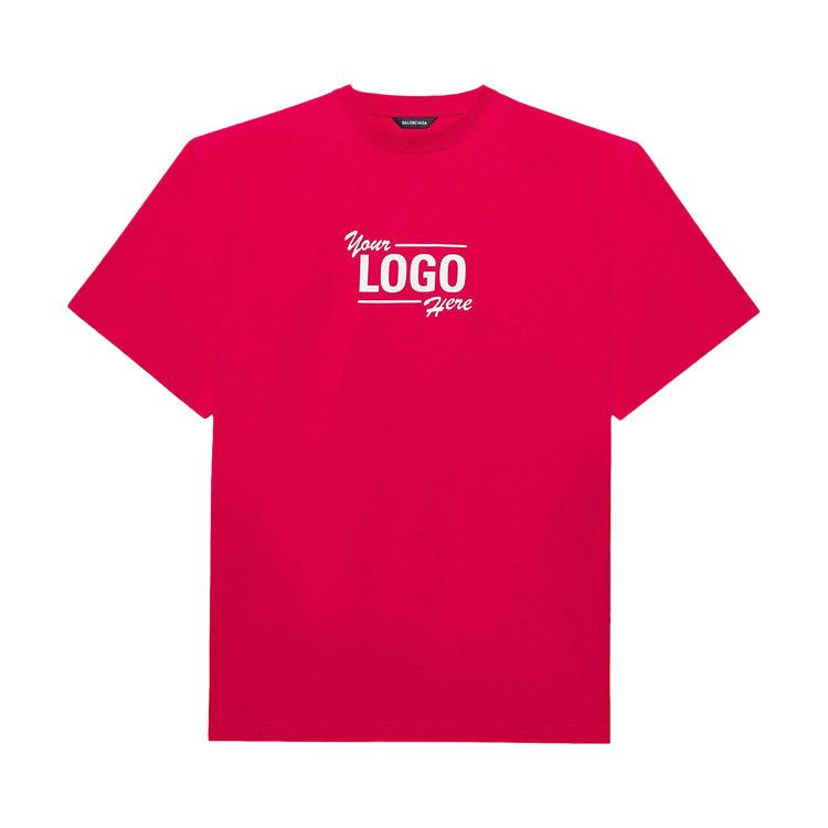 Balenciaga Logo Here Flatground T-Shirt Raspberry/White