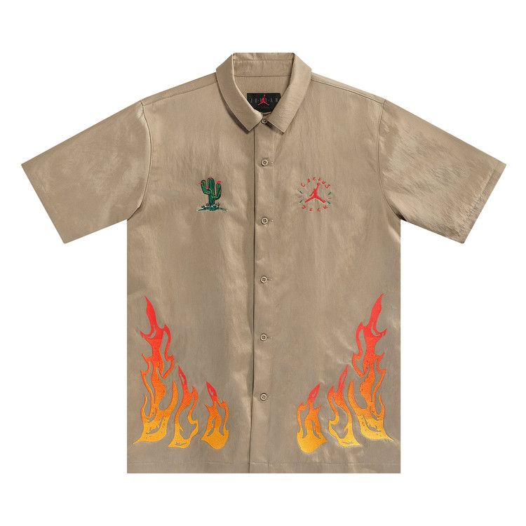 Cactus Jack By Travis Scott X Jordan Button Down Shirt 'khaki/University Red'