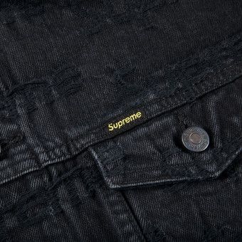 Buy Supreme Frayed Logos Denim Trucker Jacket 'Black