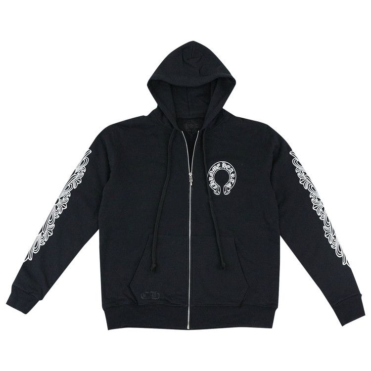 Chrome Hearts Horseshoe Floral Cross Sleeve Zip Up Hoodie Black/White deals Size Med