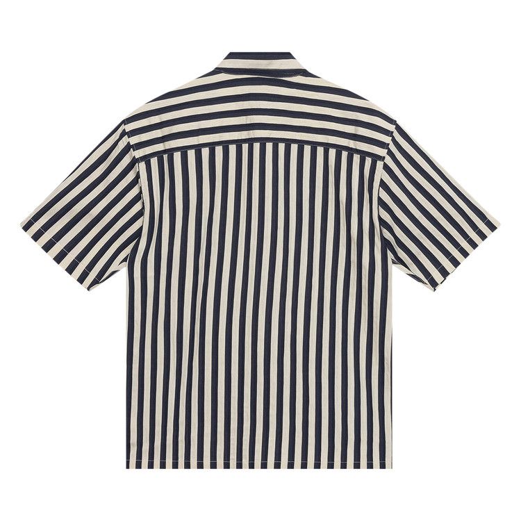 Stussy Striped Boxy Flat Hem Shirt Navy