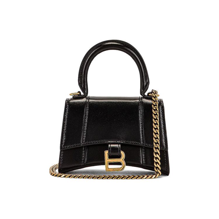 Balenciaga Hourglass Top Handle Mini Handbag With Chain Black