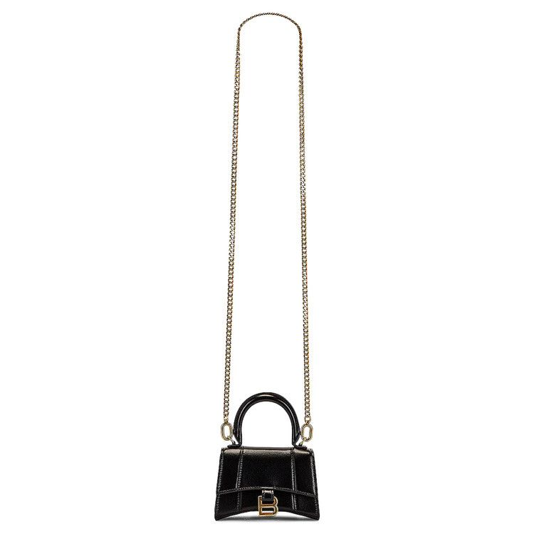 Balenciaga Hourglass Top Handle Mini Handbag With Chain Black