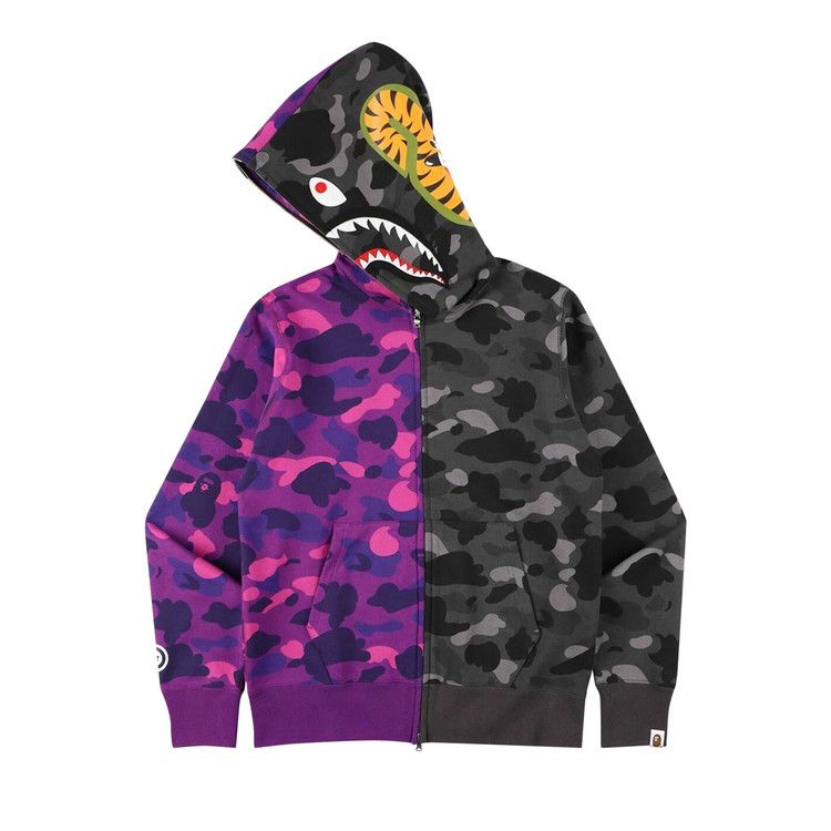 Size xl BAPE Color Camo Tiger Shark Half Full Zip Hoodie Purple