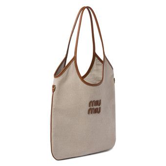 Miu Miu｜ (5BG231 ACRN F062F) Beige/brandy Ivy Canvas And Leather Bag | Miu Miu